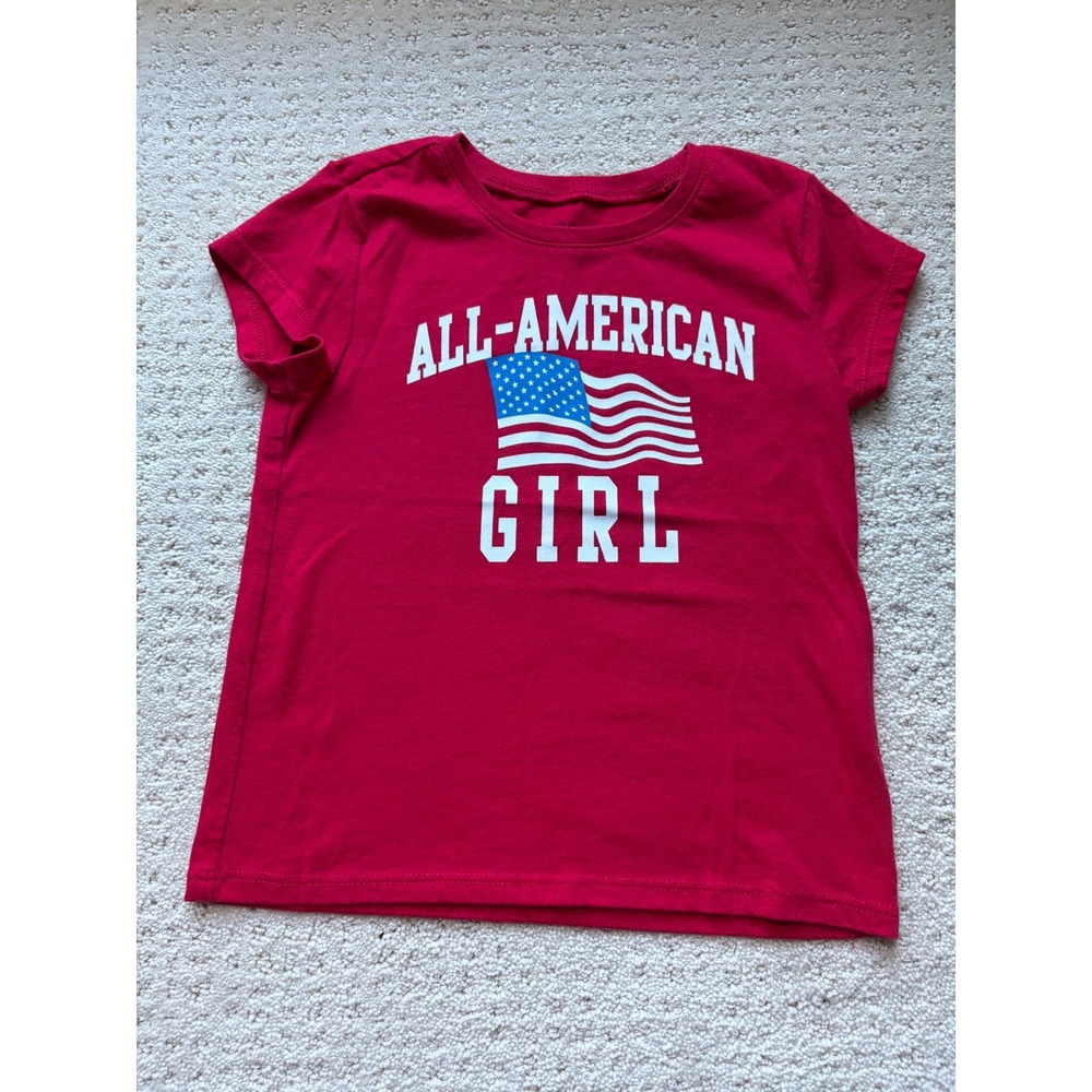 The Children's Place Graphic Tee XS 4 Red All-American Girl Americana Heritage